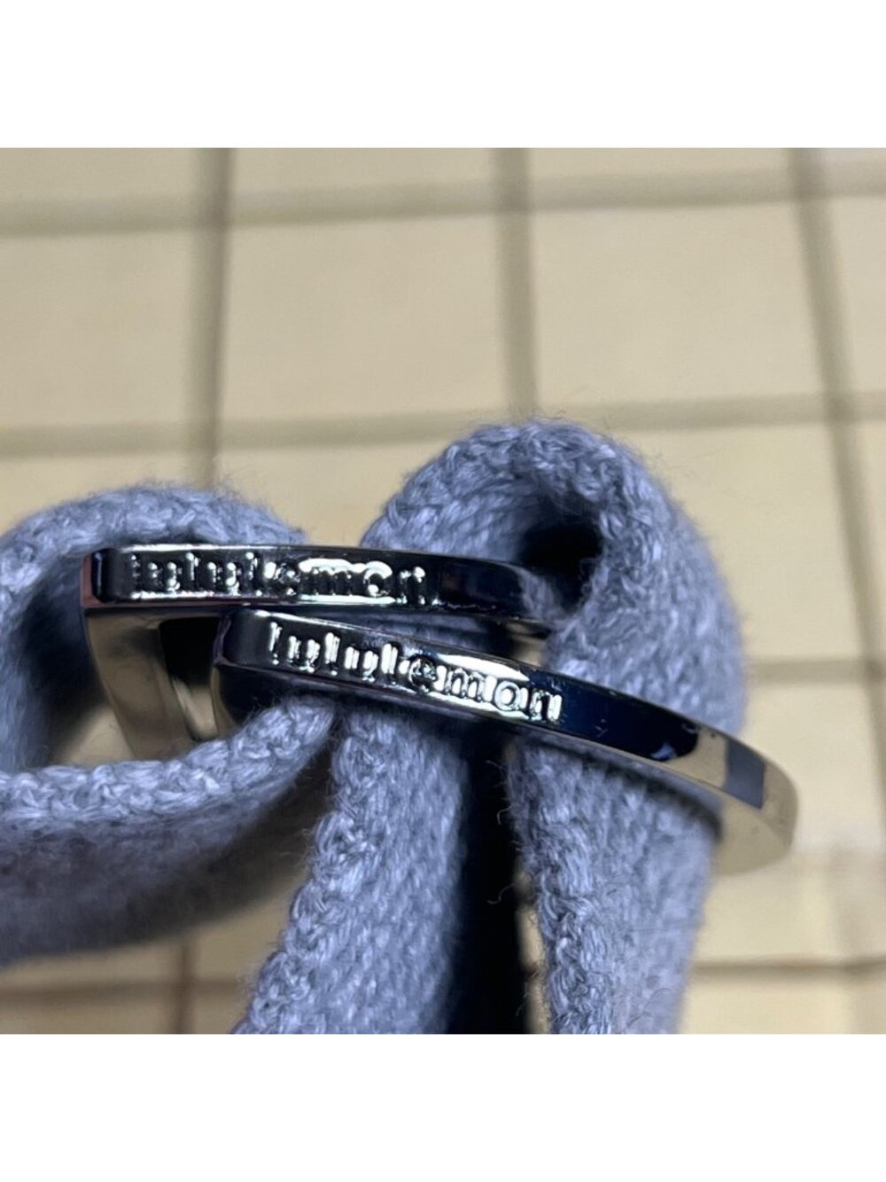 Lululemon Grey Yoga Strap With Inhale/Exhale Leather Accents & Metal Rings OS 98